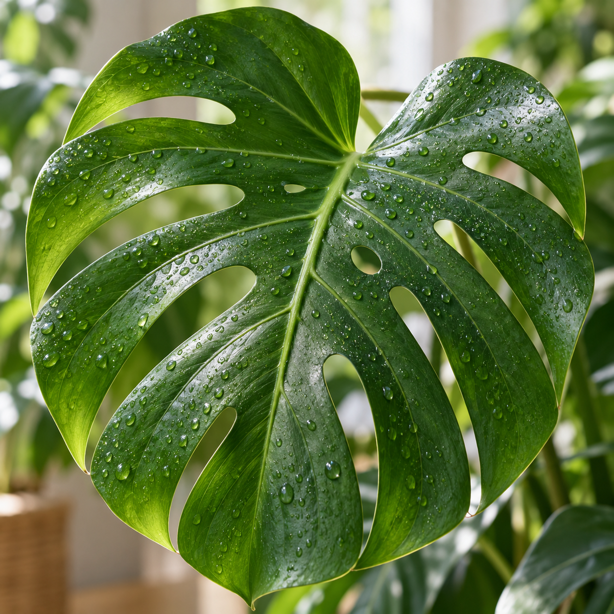 Monstera Deliciosa leaf with dew